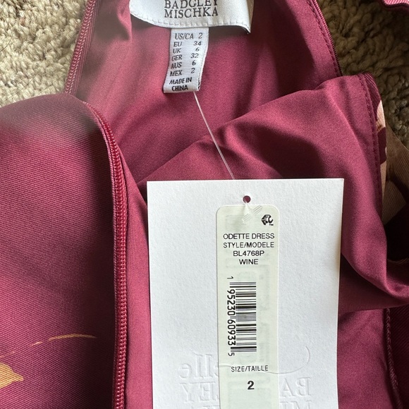 Badgley Mischka Burgundy and Pink Floral Dress - Picture 3 of 4